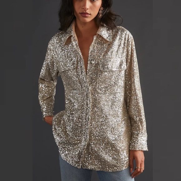 BB Dakota Jackets & Blazers - BB DAKOTA Shimmer Sequin Shirt Jacket
